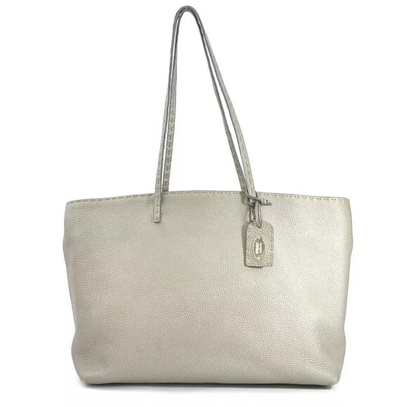 Auth FENDI Selleria Shoulder Bag Tote Bag Greige Leather - Picture 1 of 13